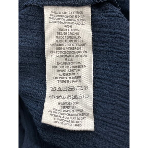 Free People Women's Indigo Blue Boho Tassel Crochet Gauzy Mesh Blouse Top Sz XS - Picture 8 of 9